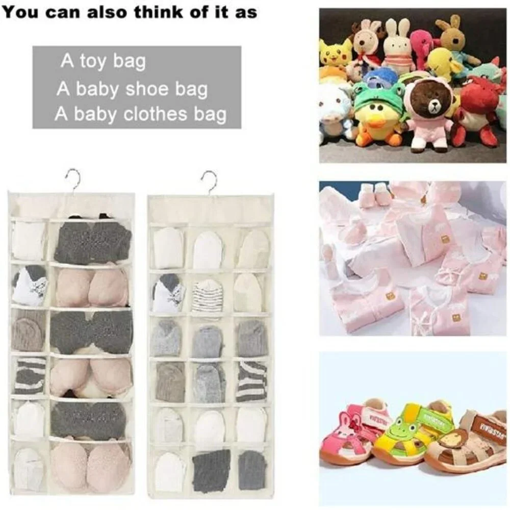 Closet Hanging Organizer Dual Sided with Mesh Pockets for Bras Underwear Socks